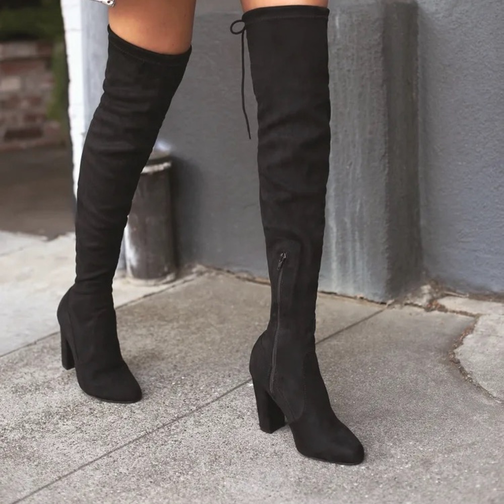 Lulus So Much Yes Black Suede Over the Knee Boots